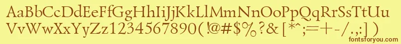 フォントLazursk6 – 茶色の文字が黄色の背景にあります。