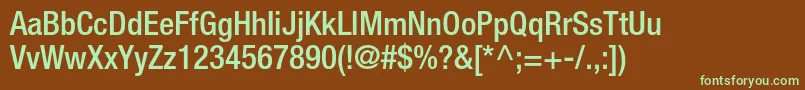 フォントHelveticaneueltstdMdcn – 緑色の文字が茶色の背景にあります。