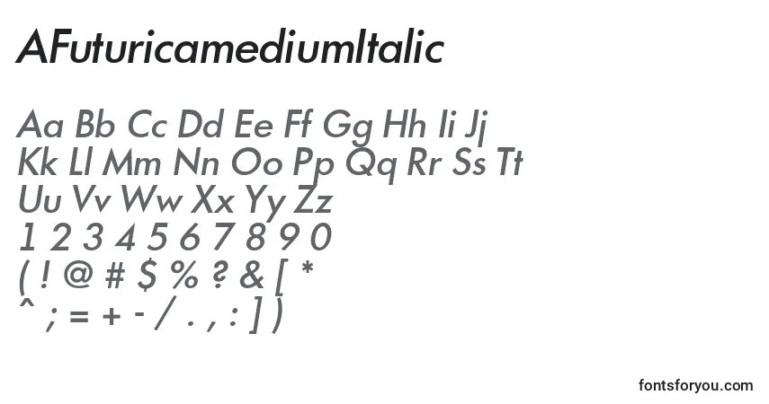 Fuente AFuturicamediumItalic - alfabeto, números, caracteres especiales
