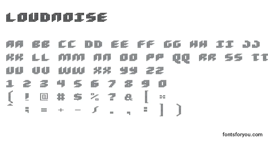 Czcionka Loudnoise – alfabet, cyfry, specjalne znaki
