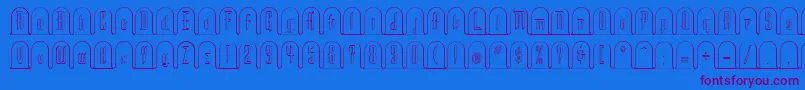 He-Schriftart – Violette Schriften auf blauem Hintergrund