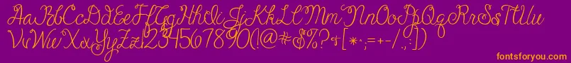 Jandacheerfulscript-Schriftart – Orangefarbene Schriften auf violettem Hintergrund