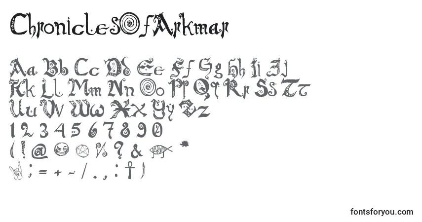 A fonte ChroniclesOfArkmar – alfabeto, números, caracteres especiais