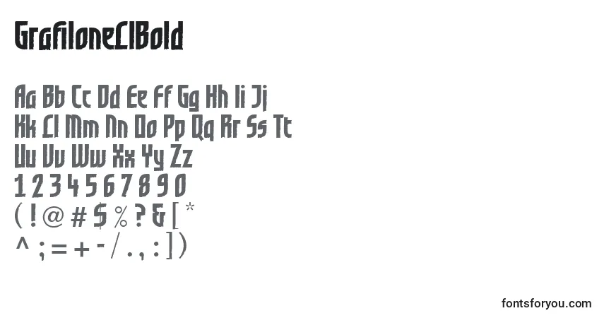 A fonte GrafiloneLlBold – alfabeto, números, caracteres especiais