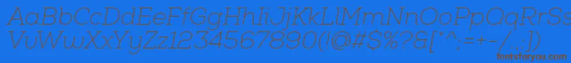 フォントNexaSlabThinItalic – 茶色の文字が青い背景にあります。