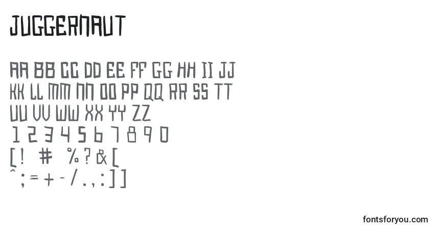 Schriftart Juggernaut – Alphabet, Zahlen, spezielle Symbole