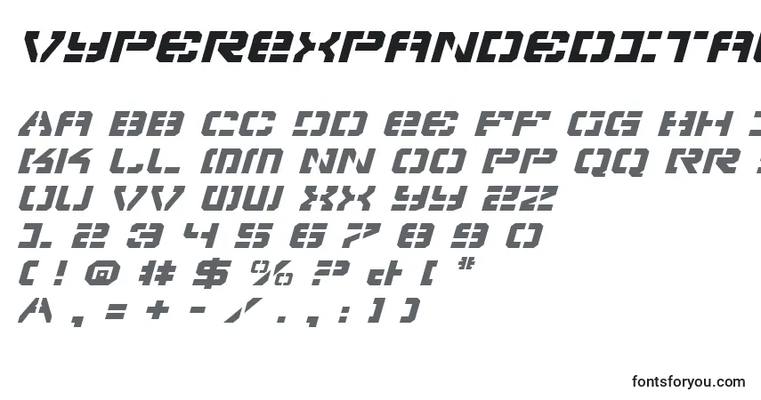 Шрифт VyperExpandedItalic – алфавит, цифры, специальные символы