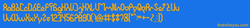 フォントHouseBuilderBold – オレンジ色の文字が青い背景にあります。