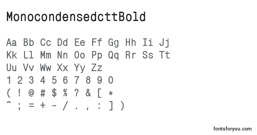 Czcionka MonocondensedcttBold – alfabet, cyfry, specjalne znaki