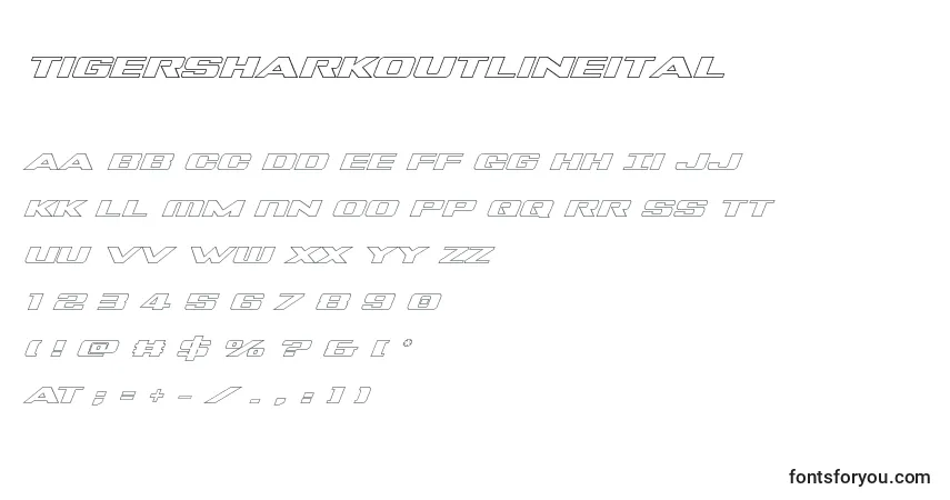 Schriftart Tigersharkoutlineital – Alphabet, Zahlen, spezielle Symbole