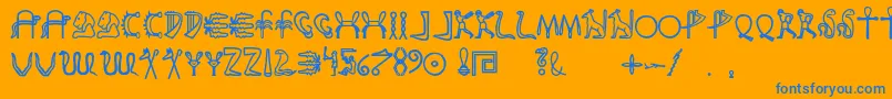 Fakeglyph-Schriftart – Blaue Schriften auf orangefarbenem Hintergrund