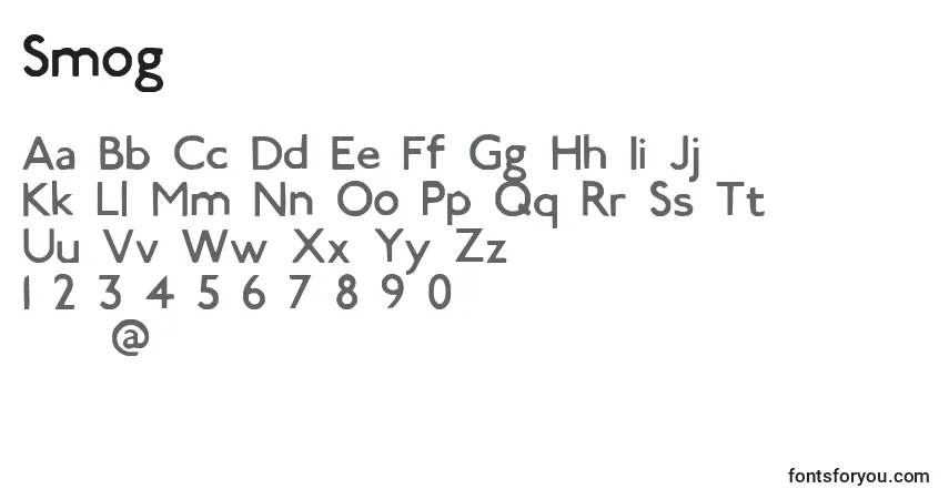 A fonte Smog – alfabeto, números, caracteres especiais