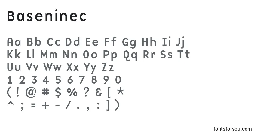 A fonte Baseninec – alfabeto, números, caracteres especiais