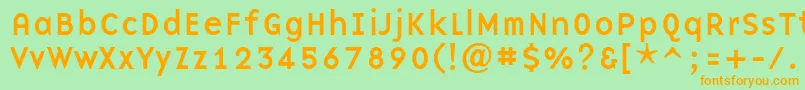 フォントBaseninec – オレンジの文字が緑の背景にあります。