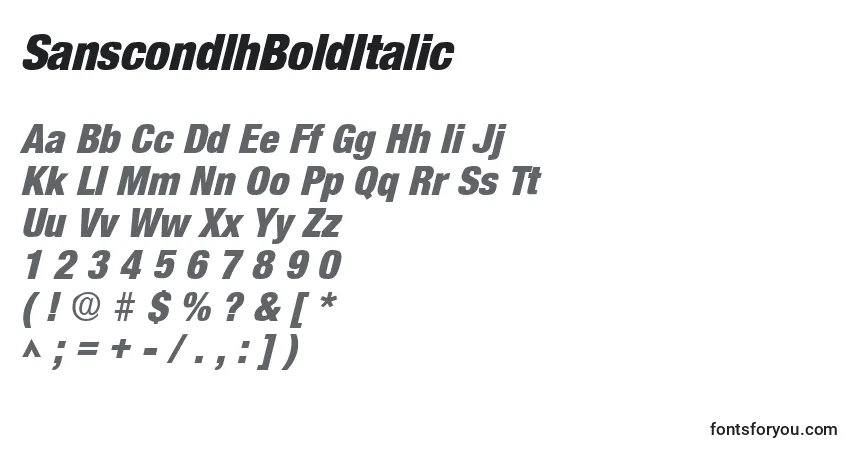 SanscondlhBoldItalicフォント–アルファベット、数字、特殊文字