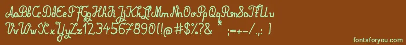 フォントMareke – 緑色の文字が茶色の背景にあります。