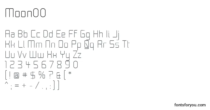 Czcionka Moon00 – alfabet, cyfry, specjalne znaki