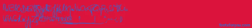 MonsieurPomme-Schriftart – Blaue Schriften auf rotem Hintergrund