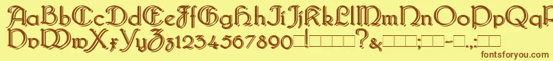 フォントBridgnorthBlocked – 茶色の文字が黄色の背景にあります。