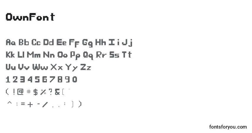 characters of ownfont font, letter of ownfont font, alphabet of  ownfont font