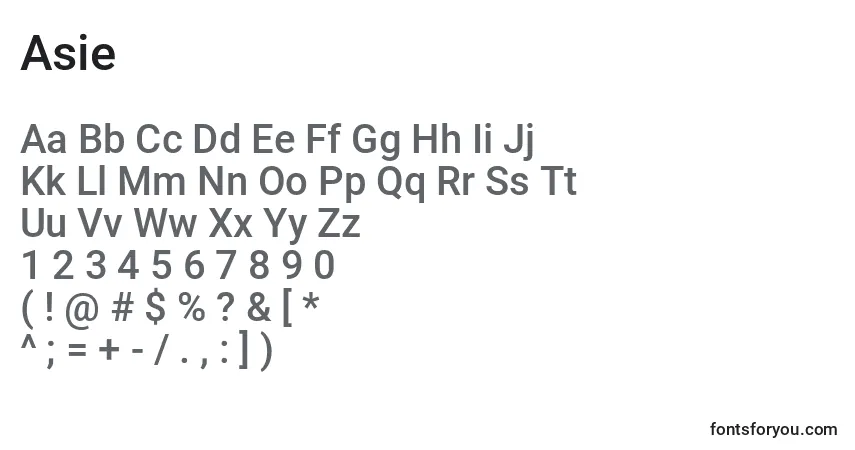 Czcionka Asie – alfabet, cyfry, specjalne znaki