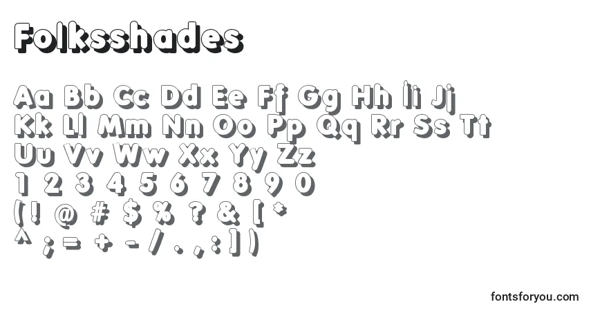 A fonte Folksshades – alfabeto, números, caracteres especiais