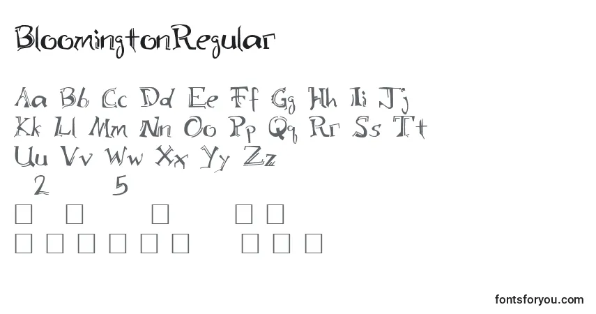 Czcionka BloomingtonRegular – alfabet, cyfry, specjalne znaki