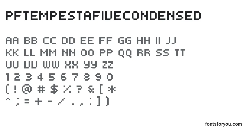 Czcionka PfTempestaFiveCondensed – alfabet, cyfry, specjalne znaki