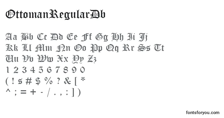 Czcionka OttomanRegularDb – alfabet, cyfry, specjalne znaki