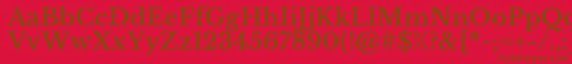 LibrebaskervilleBold-Schriftart – Braune Schriften auf rotem Hintergrund