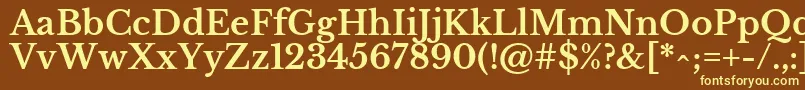 LibrebaskervilleBold-fontti – keltaiset fontit ruskealla taustalla