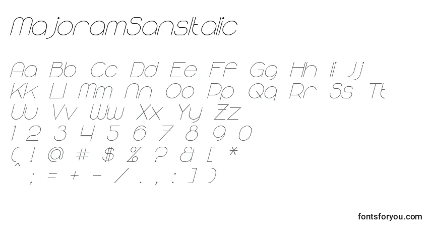 A fonte MajoramSansItalic – alfabeto, números, caracteres especiais