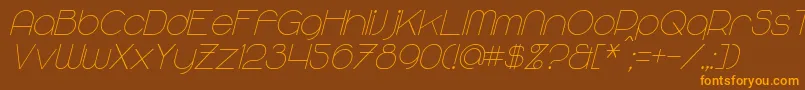 Weitere Informationen zur MajoramSansItalic-Schriftart MajoramSansItalic-Schriftart – Orangefarbene Schriften auf braunem Hintergrund