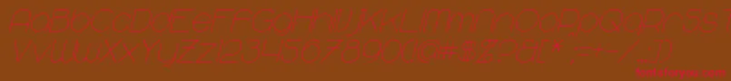 MajoramSansItalic-Schriftart – Rote Schriften auf braunem Hintergrund