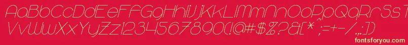 MajoramSansItalic-Schriftart – Gelbe Schriften auf rotem Hintergrund