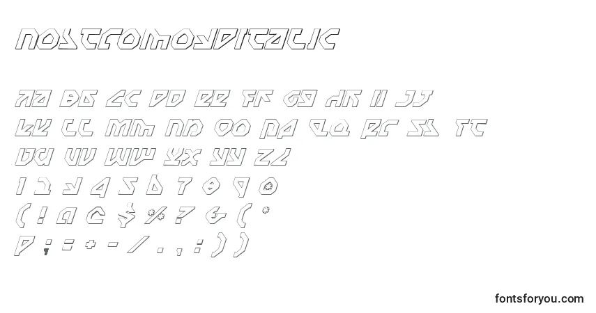 Schriftart Nostromo3DItalic – Alphabet, Zahlen, spezielle Symbole