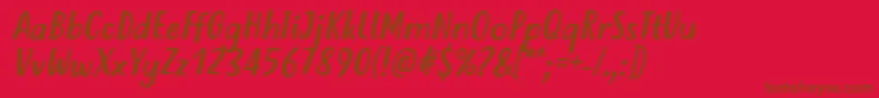 Fonte JustTellMeWhatRegularItalicVersion2 – fontes marrons em um fundo vermelho
