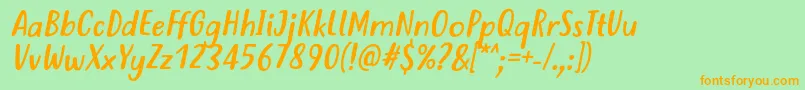 Fonte JustTellMeWhatRegularItalicVersion2 – fontes laranjas em um fundo verde