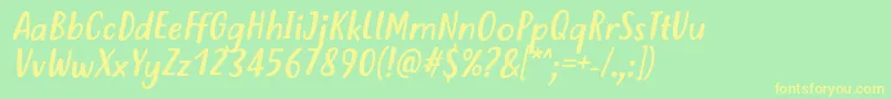 Fonte JustTellMeWhatRegularItalicVersion2 – fontes amarelas em um fundo verde