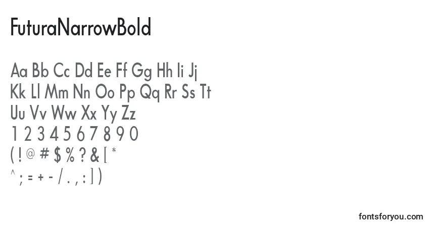 Czcionka FuturaNarrowBold – alfabet, cyfry, specjalne znaki