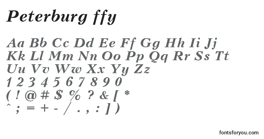 Czcionka Peterburg ffy – alfabet, cyfry, specjalne znaki