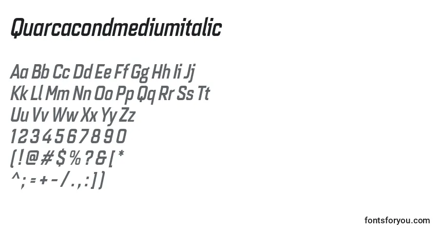 Шрифт Quarcacondmediumitalic – алфавит, цифры, специальные символы