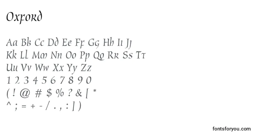 Czcionka Oxford – alfabet, cyfry, specjalne znaki