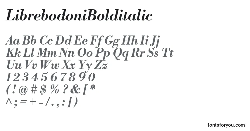 A fonte LibrebodoniBolditalic (19537) – alfabeto, números, caracteres especiais