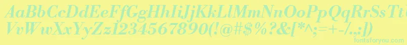LibrebodoniBolditalic-Schriftart – Grüne Schriften auf gelbem Hintergrund