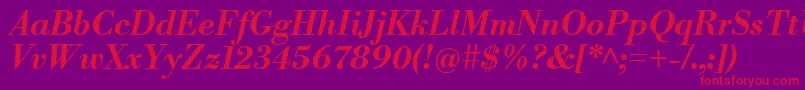 フォントLibrebodoniBolditalic – 紫の背景に赤い文字