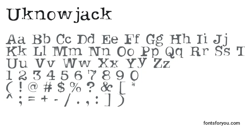 Schriftart Uknowjack – Alphabet, Zahlen, spezielle Symbole