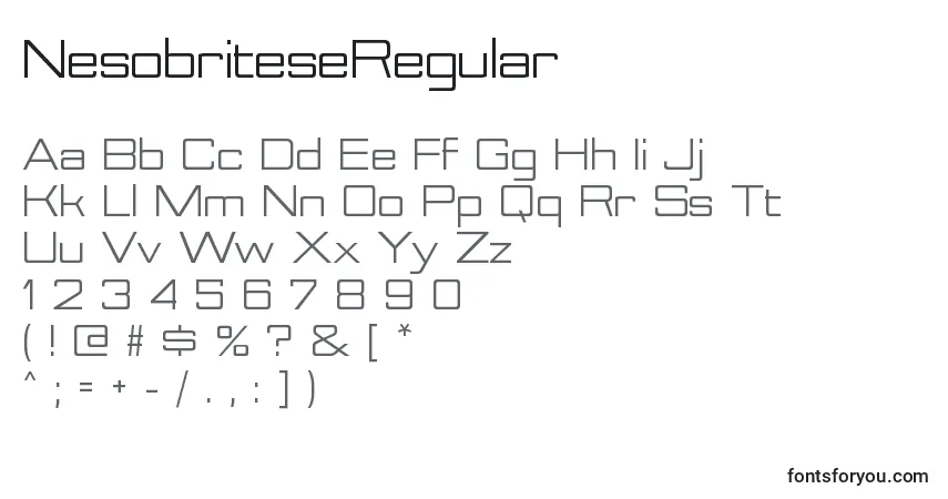 Czcionka NesobriteseRegular – alfabet, cyfry, specjalne znaki