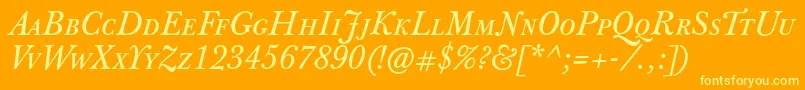 JbaskervilletcapsItalic-Schriftart – Gelbe Schriften auf orangefarbenem Hintergrund