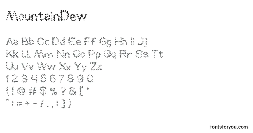 Czcionka MountainDew – alfabet, cyfry, specjalne znaki